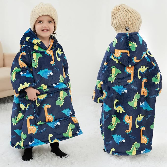 KFUBUO Dinosaur Wearable Blanket Hoodie for Kids Toddlers Sherpa Blanket Sweatshirt with Pocket 2-6 Year Old Boys&Girls Birthday Gifts