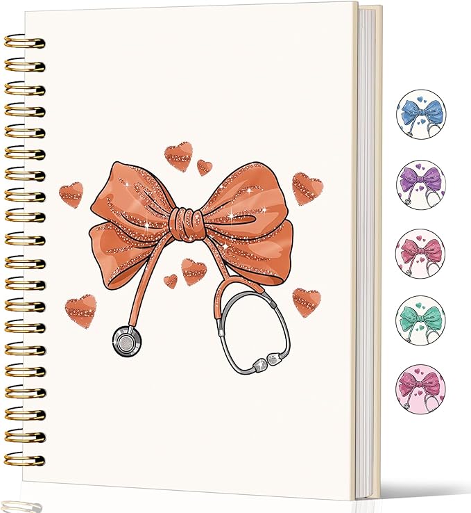 Lacama Bow Nurse Notebook Journal, Orange Nursing School Essentials, Nursing Student Graduation Gifts, Nurse Gifts for Women Nurse Appreciation Gift, Coquette Stuff Stethoscope Notebook