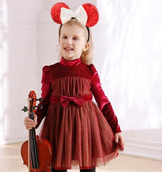 HoveBeaty Mouse Ears Headbands Shiny Sequin Bows Hairband Hair Accessories for Christmas Holloween Cosplay Parties