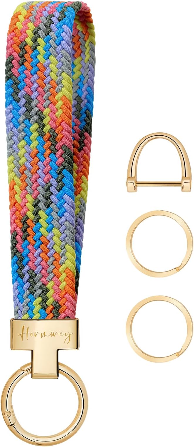 Hovmwey Elastic Wristlet Keychain for Women Men, Cute Car Key Chain, Braided Wrist Strap Lanyard for Keys ID Badges