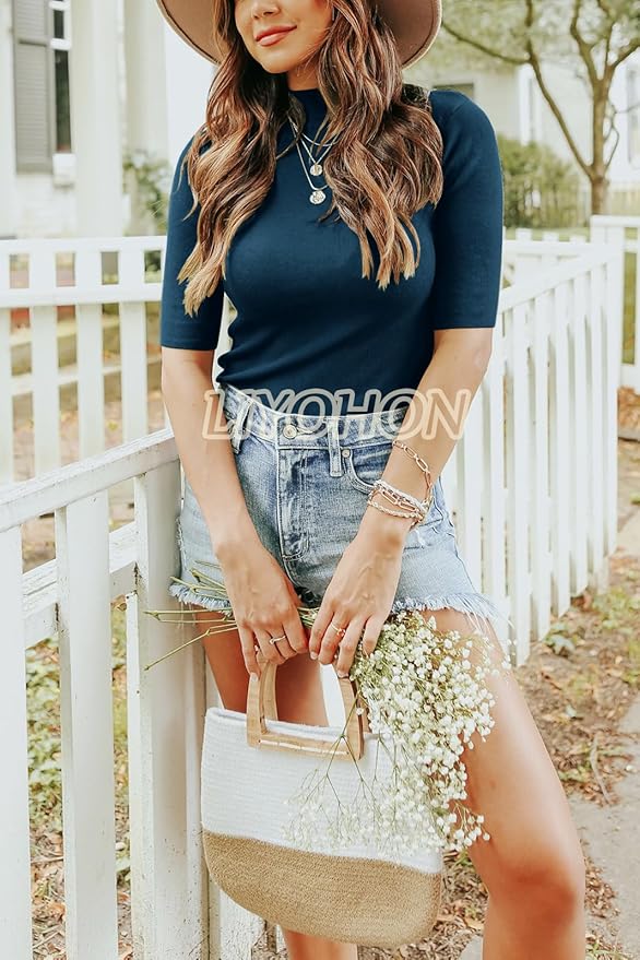 LIYOHON Womens Tops Dressy Casual Mock Turtleneck Business Short Sleeve T Shirts Going Out Tops 2026