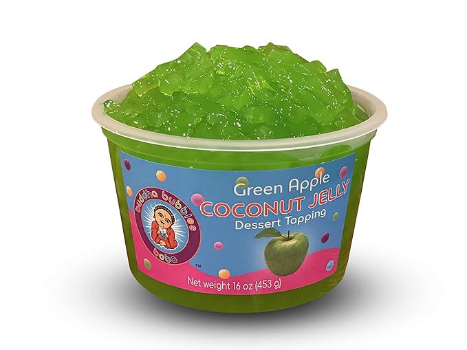 Premium Coconut Jelly Dessert Topping by Buddha Bubbles Boba (Green Apple Jelly)