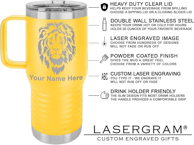 LaserGram 20oz Vacuum Insulated Travel Mug with Handle, CNA Certified Nurse Assistant, Personalized Engraving Included (Yellow)
