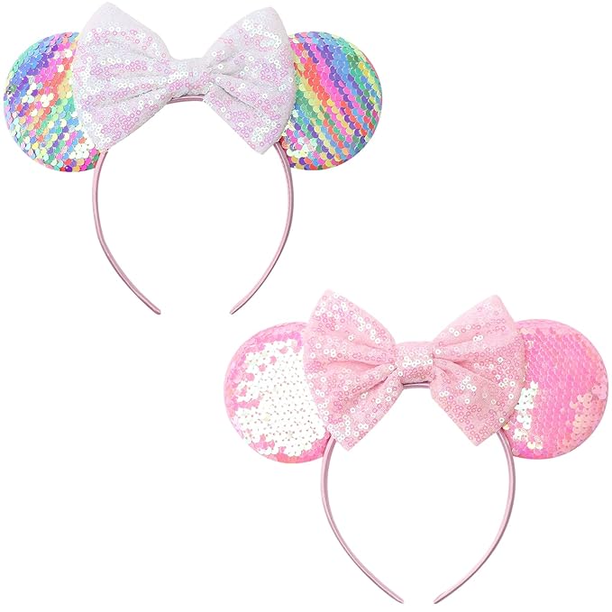 DRESHOW Mouse Ears Bow Headbands Glitter Party Decoration Cosplay Costume for Women