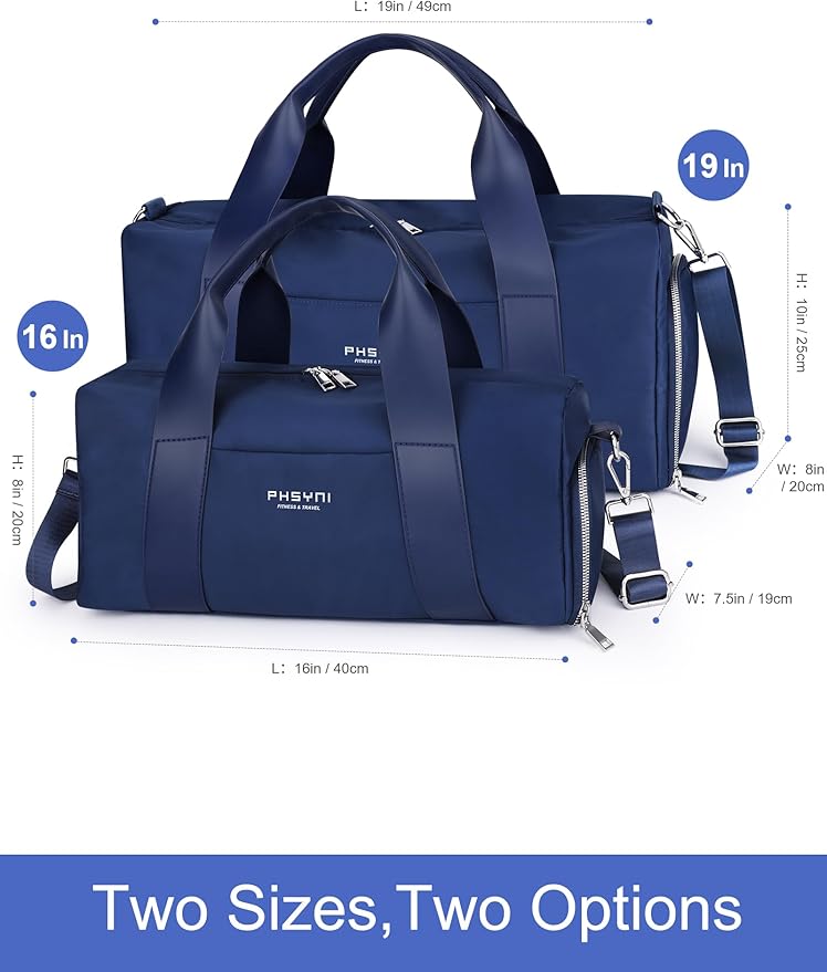 Gym Bag for Women and Men with Shoe Compartment & Wet Pocket - Duffle Bag for Travel Sports Fitness Workout Athletic, 19"-Medium, Navy Blue
