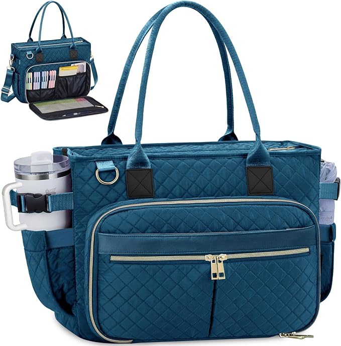FIORETTO Teacher Tote Bag for Women with Laptop Compartment, Large Cup Holder, Zip Closure, Ideal for Work, Bible, Nurse