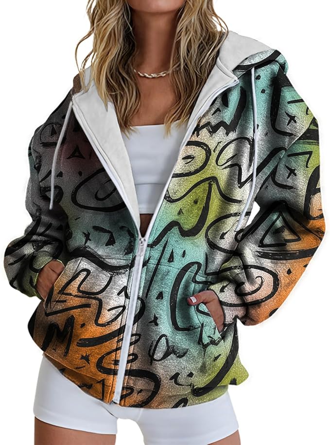 domirica Halloween Hoodie Lightweight Zip Hoodies For Women Fall Casual Vintage Sweatshirt Casual Wear Fashion Outfits