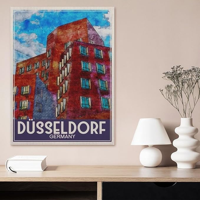 1000 Pieces Landscape Puzzles DIY，Düsseldorf Germany Vintage Travel Poster，Jigsaw Creativity Toys for Kids Adults（38x26cm）-BJ73