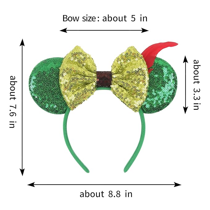 zhezesmila Shiny Mouse Ears Headband Pirate Ears with Sparkly Bow Pirate Headwear for Women Costume Decoration Hair Accessories for Birthday Party Theme Park