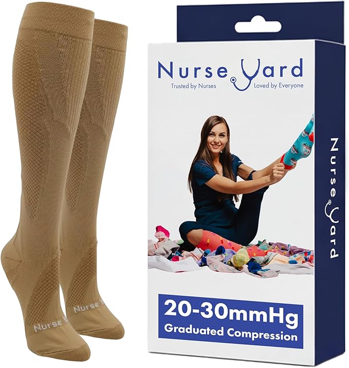 Nurse Yard Compression Socks for Nurses - Women & Men - 20-30mmHg Graduated Compression, Zero-Toe Compression, For Medical Staff, Nursing, Athletic Support Such As Running, Cycling, Hiking - 1 Pair