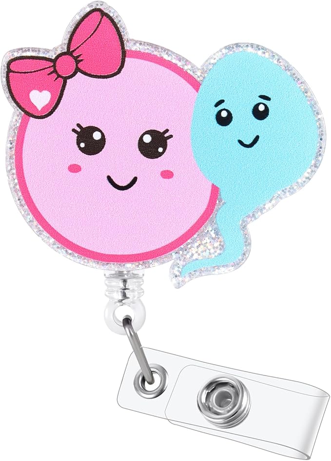 Egg and Sperm Funny Fertility Badge Reel, Cute Retractable ID Card Hospital Badge Holder, Name Tag Work Badge Clip for OB GYN MD NR MD Doctor Nurse