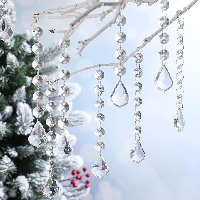 Nuenen 100 Pcs Acrylic Hanging Crystals for Centerpieces Chandelier Clear Crystal Garland Strands Ornament Acrylic Clear Beads Prisms Pendant for Christmas Tree Window Home Decoration(Maple Leaf)