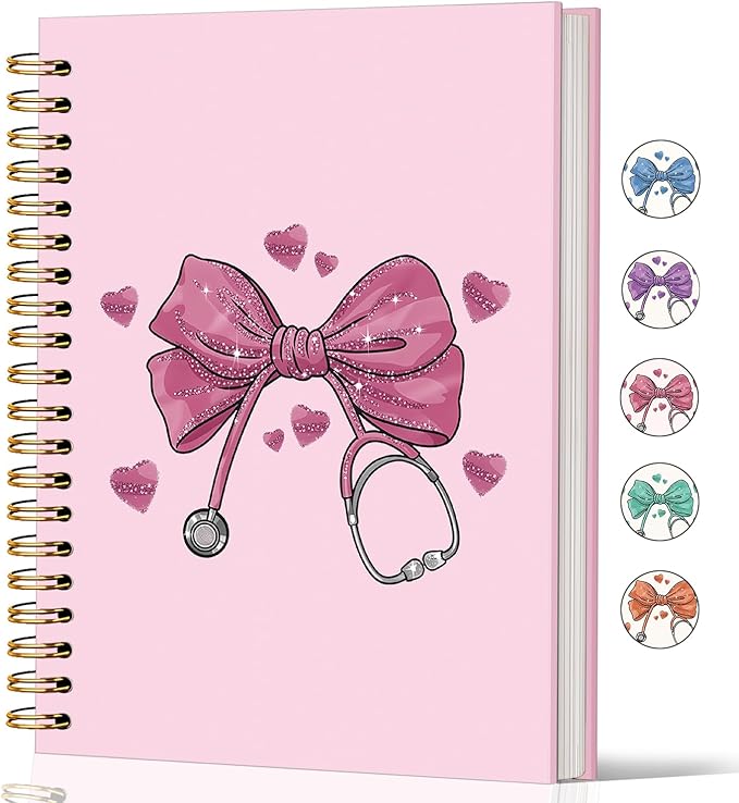 Lacama Bow Nurse Notebook Journal, Pink Nursing School Essentials, Nursing Student Graduation Gifts, Nurse Gifts for Women Nurse Appreciation Gift, Coquette Stuff Stethoscope Notebook