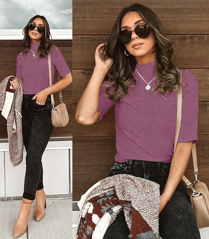 LETSRUNWILD Business Casual Tops for Women Dressy Cute Tops Mock Turtleneck Tshirts Shirts