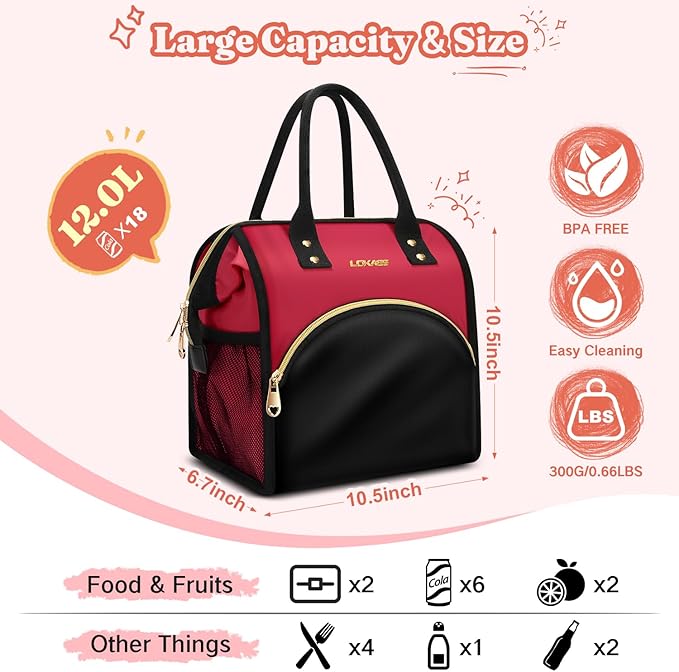 Lunch Bag Women Insulated Lunch Box Wide-Open Lunch Tote Bag Large Drinks Holder Durable Nylon Thermal Snacks Organizer for Men Adults Work Picnic Hiking Beach Fishing, Light Khaki+Black