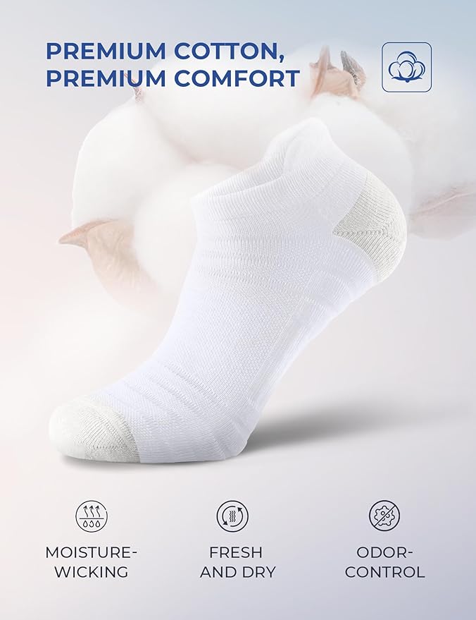 CS CELERSPORT 6 Pack Athletic Running Ankle Socks, Cotton Low Cut Cushioned Anti-Blister Tab Sports Socks Men Women