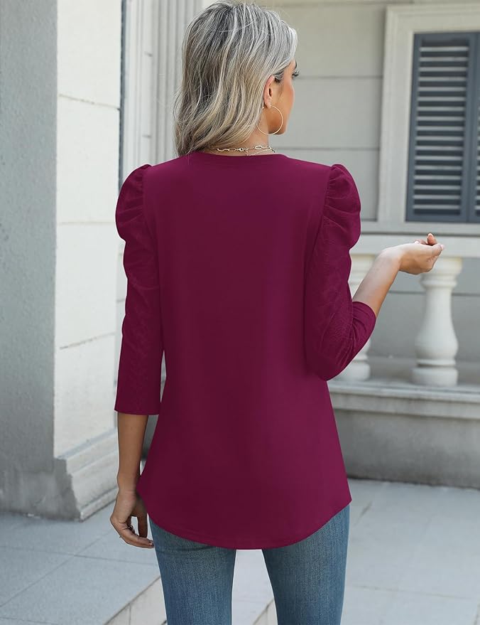 Ivicoer 3/4 Length Sleeve Womens Tops Summer Spring Tops for Women 2025 Puff Lace Sleeve Shirts Blouses