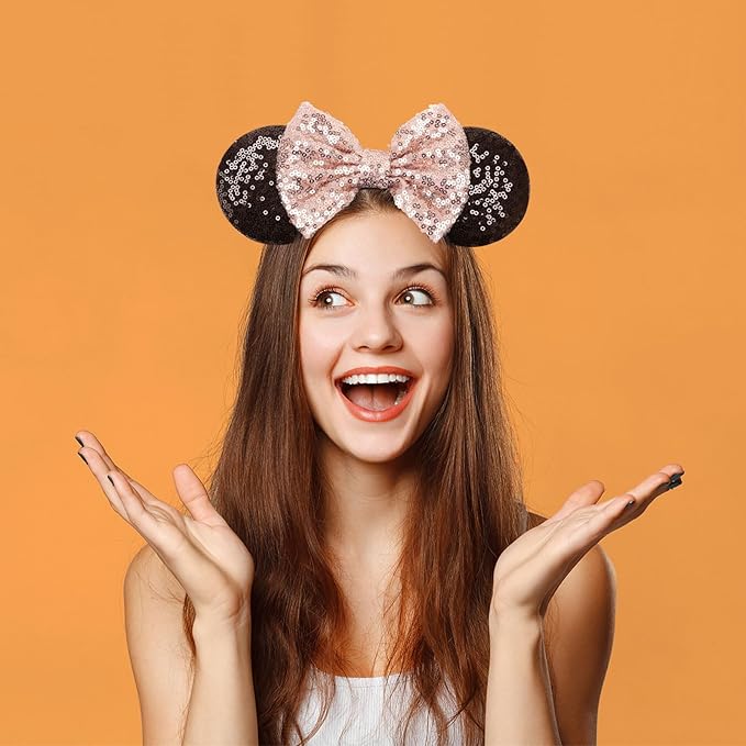 DRESHOW Mouse Ears Bow Headbands Minnie Ears Headband Glitter Party Decoration Cosplay Costume for Women