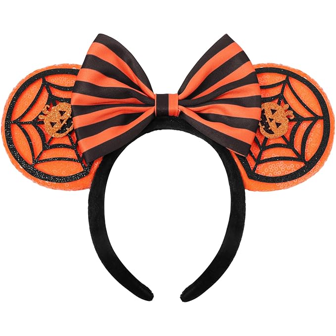 UNSPAZ Halloween Ears Headband, Glitter Pumpkin Headband for Adult Women Kids, Halloween Accessories