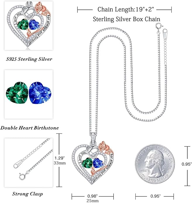 Iefil Valentines Day Gifts for Her - 925 Sterling Silver Double Birthstone Necklace, Anniversary Birthday Gifts for Women, Jewelry Gift for Wife Girlfriend Mom Her