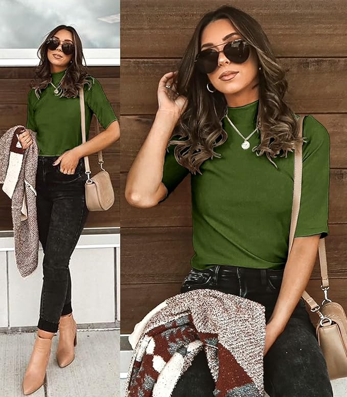 LETSRUNWILD Business Casual Tops for Women Dressy Cute Tops Mock Turtleneck Tshirts Shirts