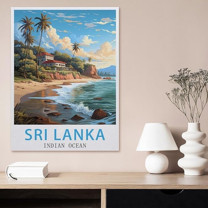 Jigsaw Puzzle 1000 Pieces for Adults，Sri Lanka Vintage Travel Poster,Indian Ocean，Large Puzzle Game Artwork for Adults Teens（38x26cm）-BF98