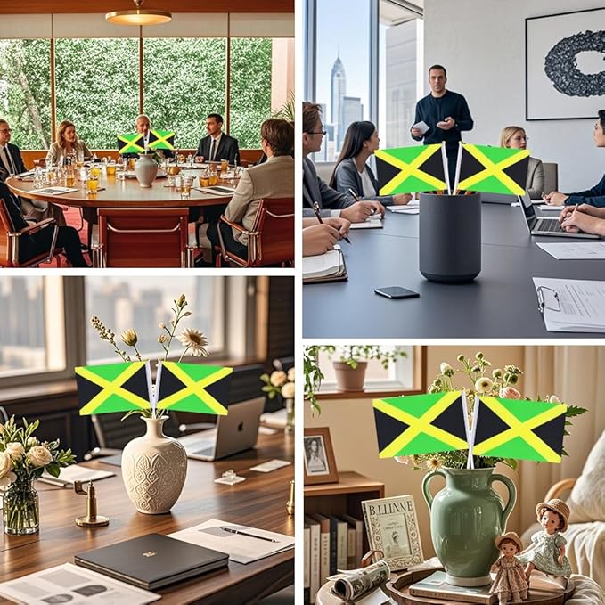 20 Pack Small Jamaica Flags on Stick Mini Handheld Jamaican Flag for Parades, Independence Day and Patriotic Events 5x8 Inch Durable Weather-Resistant Flags with 12 Inch Sticks(Jamaica)
