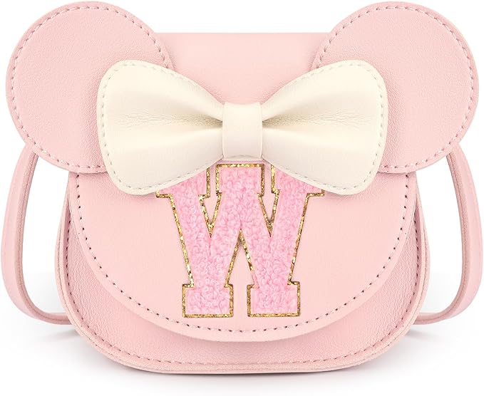 mibasies Toddler Purse Girl Gifts: Girls Birthday Gifts for 3-8 - Toys for Ages 2-4 Girls Mouse Ears Purse, Pink, Letter W