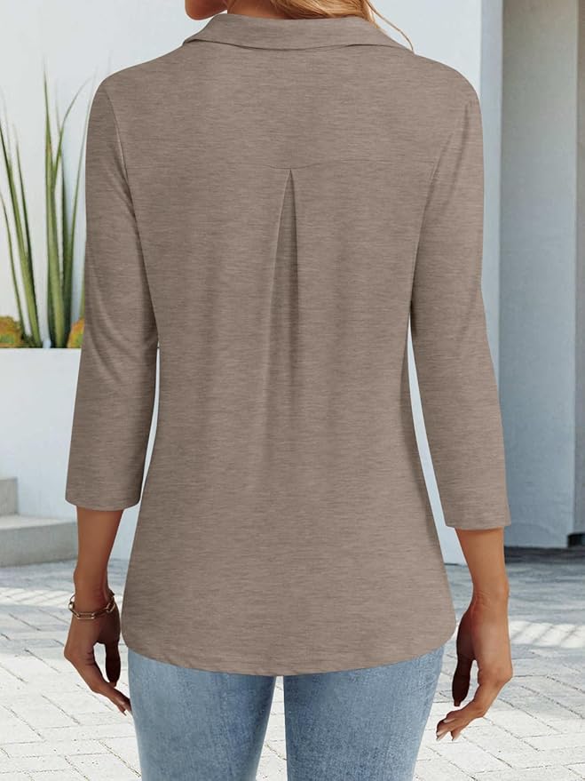 3/4 Length Sleeve Womens Tops Dressy Casual V Neck Polo Shirts Business Work Blouses 2025 Trendy Tunic Top