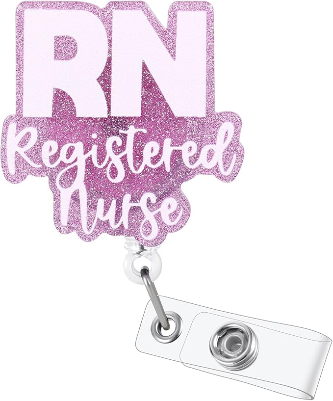 Funny RN Badge Reel, Cute Pink Retractable ID Card Badge Holder, Name Tag Work Badge Clip for ER Night Shift Nurse Nursing Student, Nurse Gifts, RN Graduation Gifts