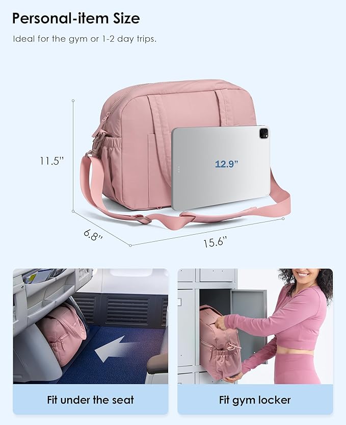 Gym Bag for Women, Travel Duffle Bags with Wet Pocket, Lightweight Carry on Bag Overnight Weekender Duffel Bag, Water Resistant (Mauve Pink)