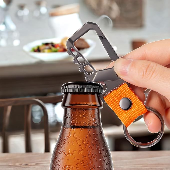 Pxvikis Metal heavy duty key chain carabiner clip bottle opener wrist lanyard ring car key fob unisex for men and women