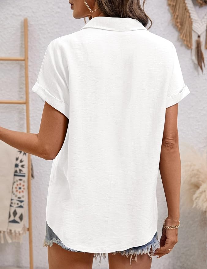 LOMON Women Blouses Spring Summer Tops for Women 2026 Short Sleeve V Neck Dressy Casual Collared Shirts Work Office