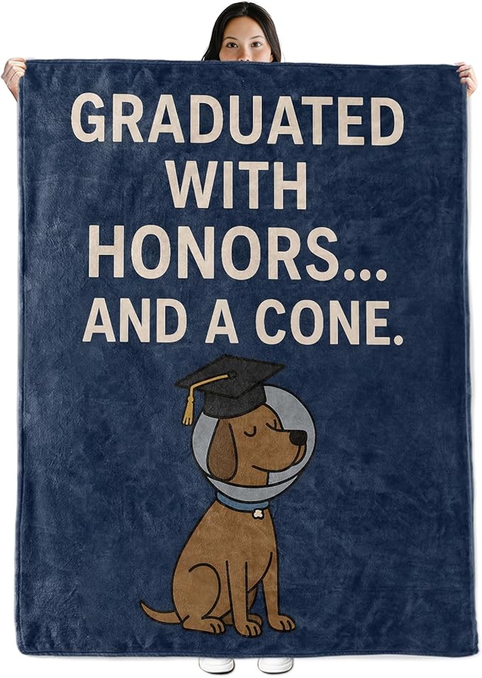 Oertud Graduated Gifts, Funny Graduation Theme Flannel Blanket for Women, Students, Teachers, Throw Blankets for Kids Girls Boys Dog Lovers, Travel Camping Sofa Living Room Decor 50x60 in