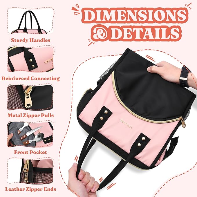 Lunch Bag Women Insulated Lunch Box Wide-Open Lunch Tote Bag Large Drinks Holder Durable Nylon Thermal Snacks Organizer for Men Adults Work Picnic Hiking Beach Fishing, Blue + Black