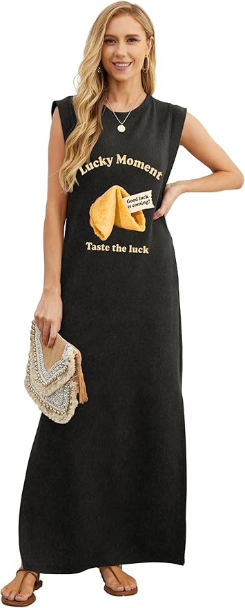GRECERELLE 2026 Women Year-Round Casual Round Neck Loose Split Wrinkle-Free Long Maxi Vacation Dress with Pockets (XXS-4XL)