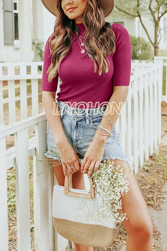 LIYOHON Womens Tops Dressy Casual Mock Turtleneck Business Short Sleeve T Shirts Going Out Tops 2026