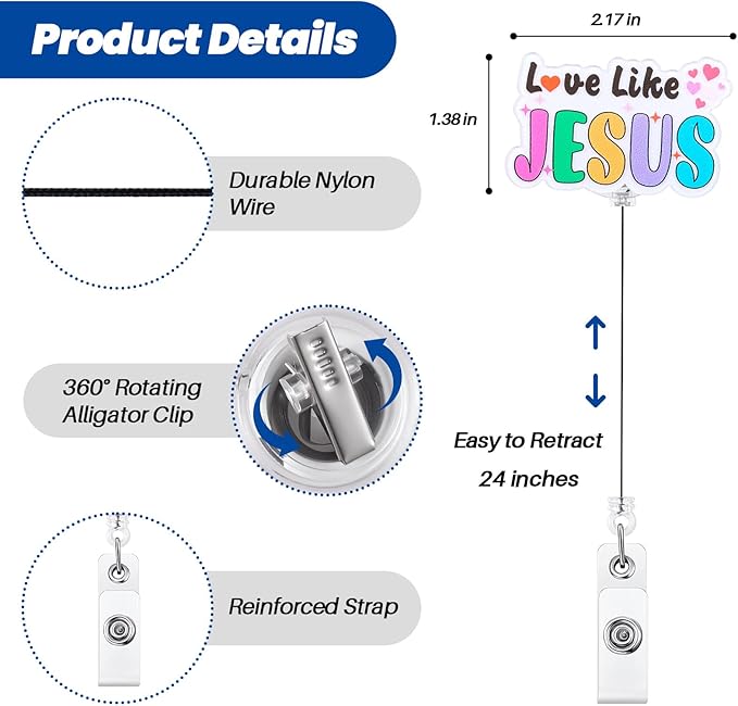 Love Like Jesus Funny Medical Badge Reel | Retractable ID Card Mental Health Badge Holder | Name Tag Faith Badge Clip for RN LPN CNA MA ER Night Shift Nurse Nursing Student Psychotherapist Doctor