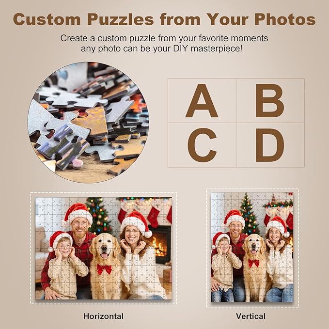 Custom Puzzle from Photos, Personalized Photo Puzzle 500/1000/1500 Pieces with Picture and Text, Personalized Gifts for Couple Family Wedding Kids Pet (500 PCS-Horizontal)