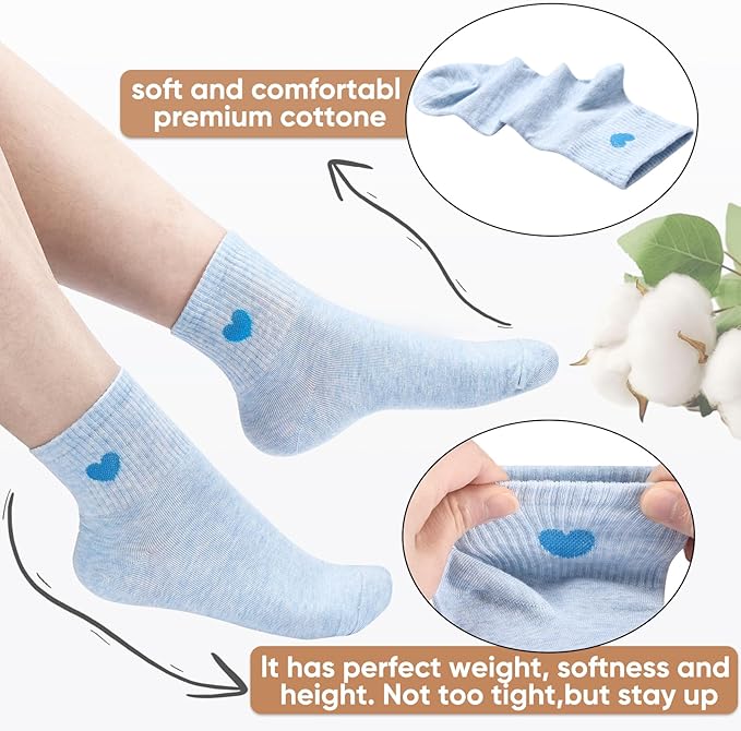 Corlap Women's Cute Cotton Crew Athletic Running Socks - Ankle High, Novelty Fun Heart Design 5-Pairs (Gift Box)