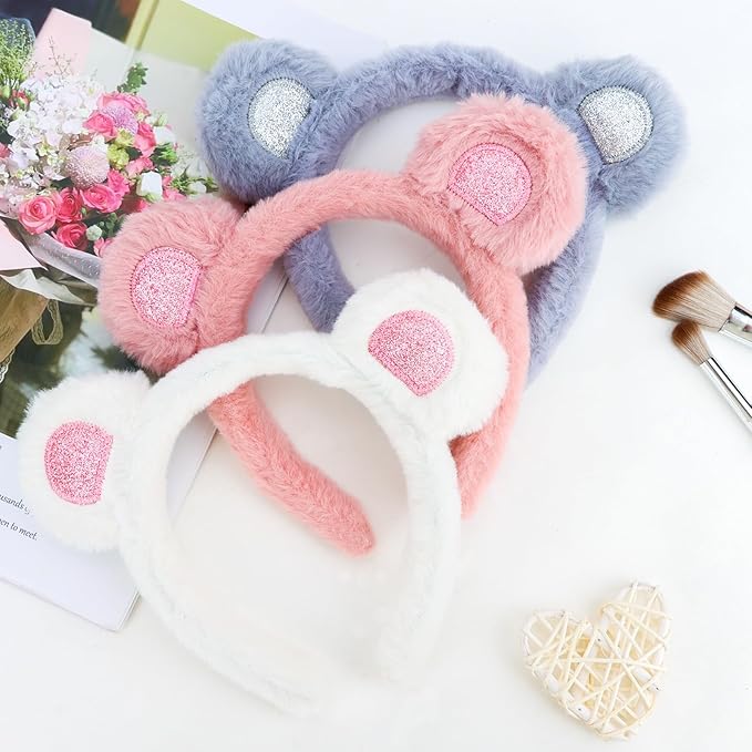 Araluky Mouse Ears Headband 3 Pcs Skincare Headbands Cute Bear Ears Headwear，Disney Ears for Christmas Party,Mickey Ears for Women ﻿