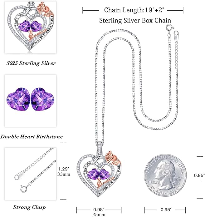 Iefil Valentines Day Gifts for Her - 925 Sterling Silver Double Birthstone Necklace, Anniversary Birthday Gifts for Women, Jewelry Gift for Wife Girlfriend Mom Her