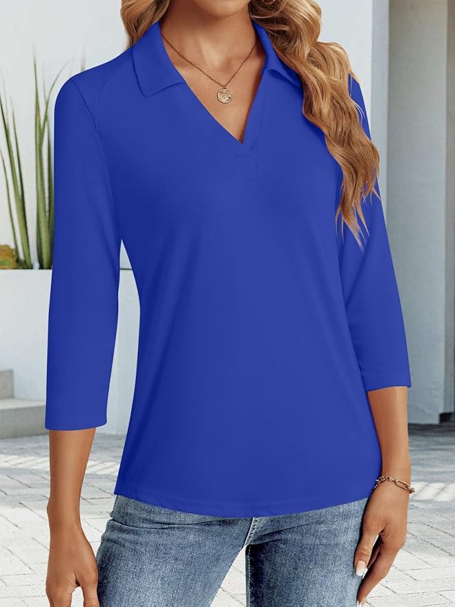 3/4 Length Sleeve Womens Tops Dressy Casual V Neck Polo Shirts Business Work Blouses 2025 Trendy Tunic Top