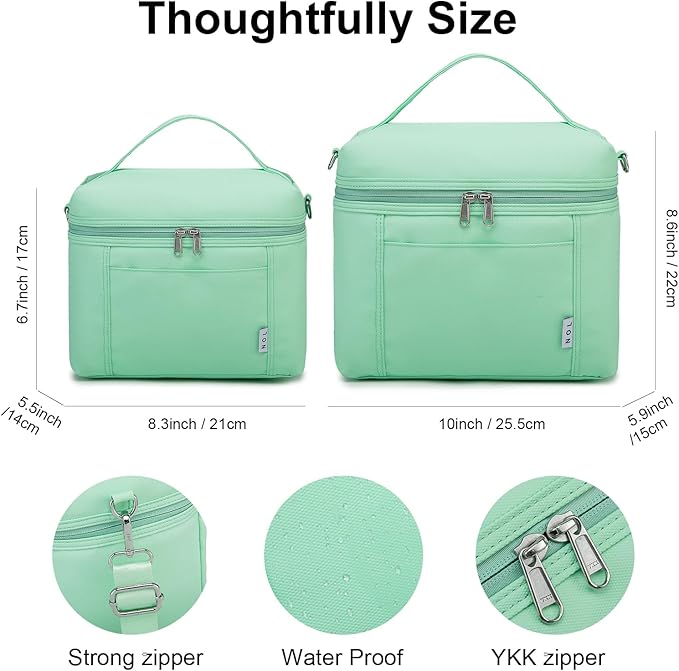 NOL Natural Organic Lifestyle Insulated Lunch Bags for Women Cooler Bag Lightweight Nylon Waterproof Lunch Box For Work (Medium(normal), Mint green)
