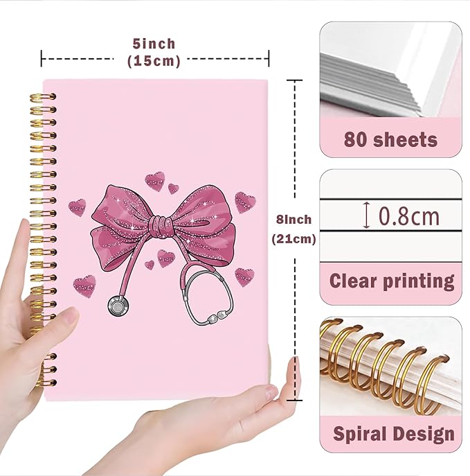 Lacama Bow Nurse Notebook Journal, Pink Nursing School Essentials, Nursing Student Graduation Gifts, Nurse Gifts for Women Nurse Appreciation Gift, Coquette Stuff Stethoscope Notebook