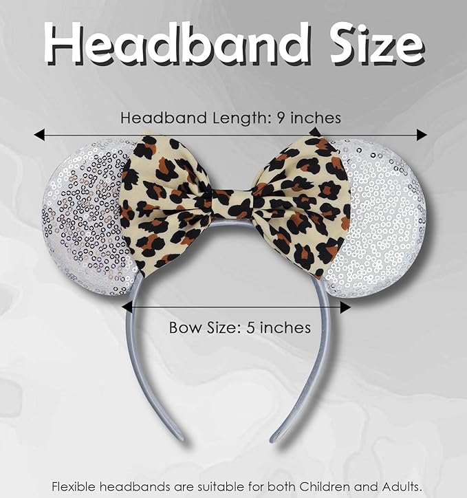 LIHELEI Leopard Minnie Ears Mouse Ears Headband, Party Decoration Headbands for Halloween Costume, Leopard Bows Headwear Hair Accessories for Women