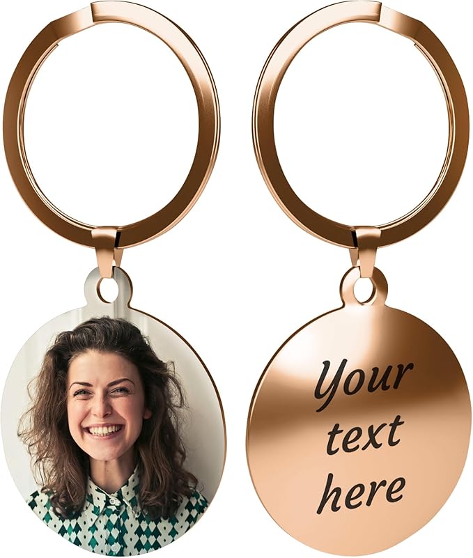 ikkado Personalized Picture Keychain – Custom Double-Sided Photo & Engraved Text Key Chain Gift for Mom, Dad – Made in USA