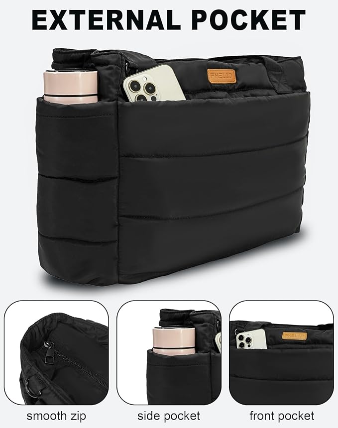 Quilted Puffer Tote Bag for Women, Waterproof Lightweight Work Bag for Nurse/Commuter with 16" Laptop Pocket | Puffer Tote Bag