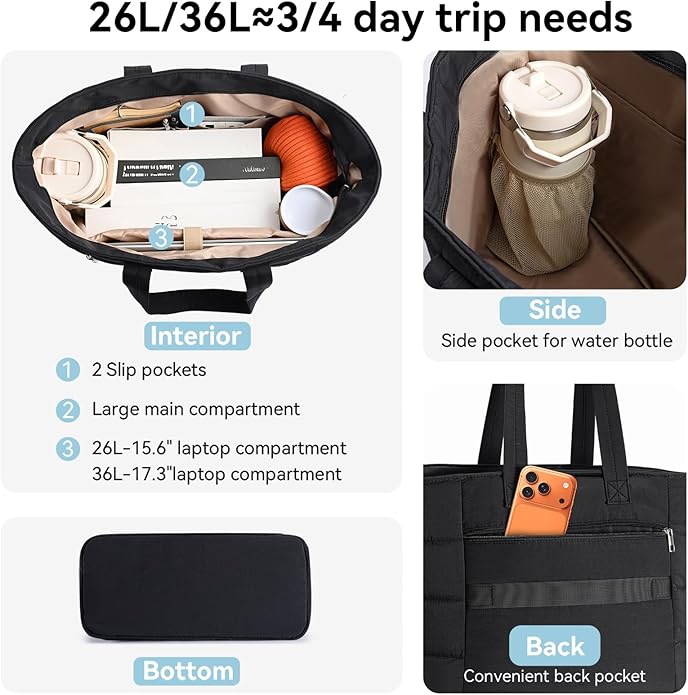 Puffer Tote Bag for Women, Lightweight Puffy Shoulder Bag with Handbag for Travel, Work, Gym, Laptop Bag for Nurse Teacher