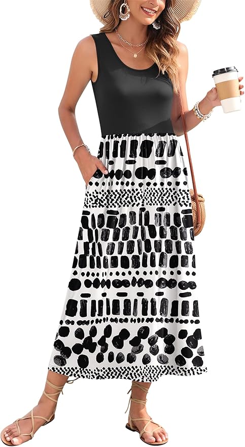 WNEEDU Women's Summer Maxi Dress 2026 Casual Sleeveless Hawaiian Sundress Tropical Long Dress Beach Vacation Outfit